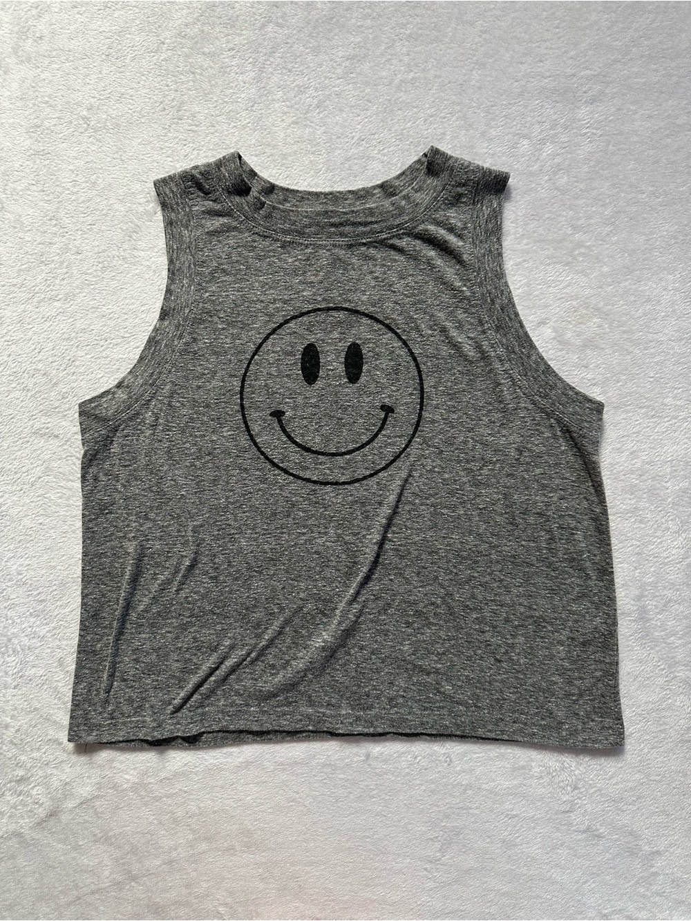 Jac Parker Smiley Face Muscle Tee Gray Size Small Sleeveless Mixology